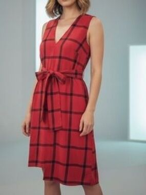 Cheap Monday Red Black Plaid Checker Asymmetrical Midi Dress Size XS